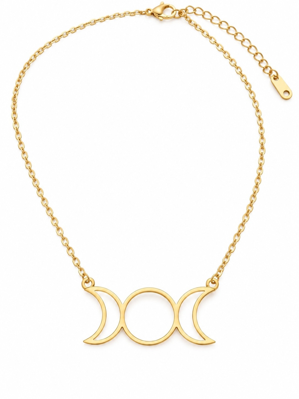 Gold Triple Goddess Moon Necklace Crescent Celestial Jewelry